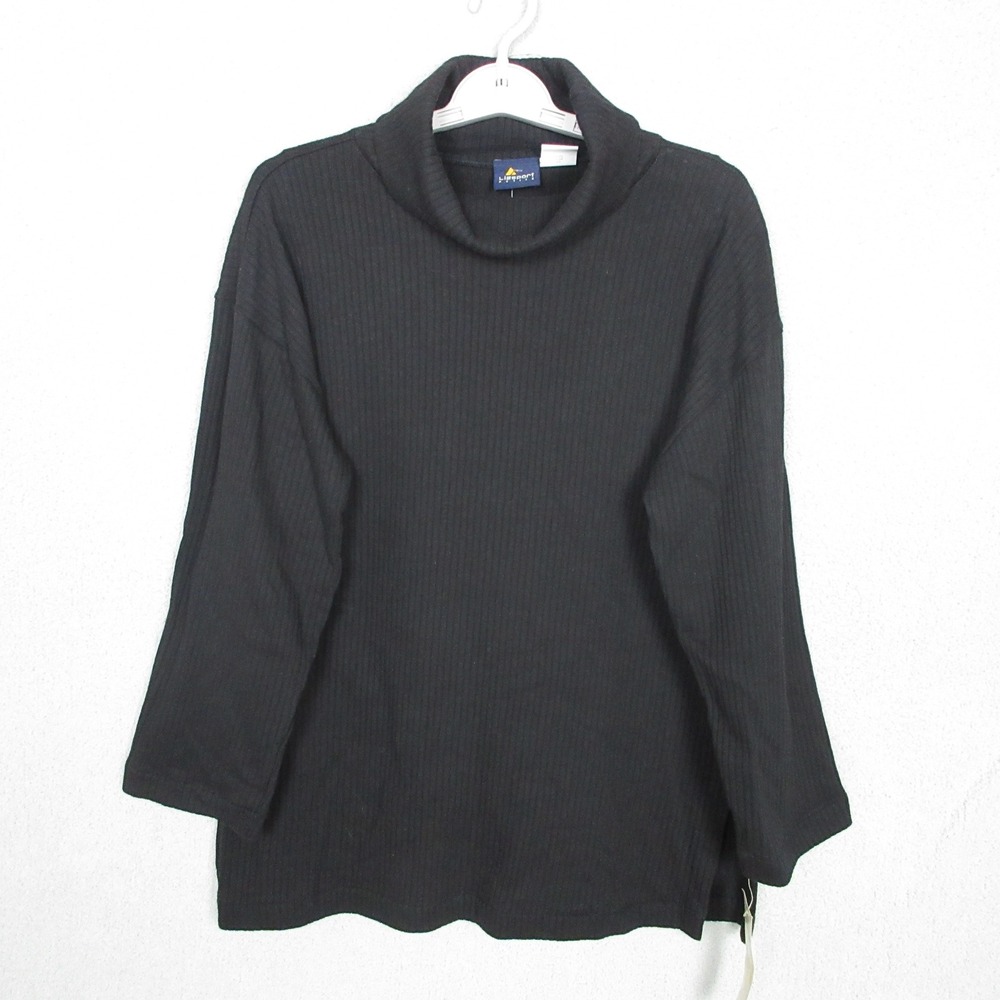 Lizsport Ribbed Turtleneck Long Sleeve Top Black Women's Petite Large